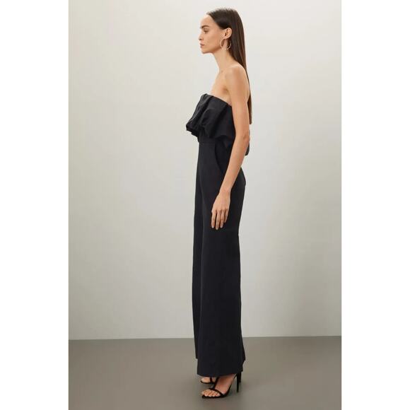 Jonathan Simkhai Jumpsuit Black 4 Puff Sleeveless Off The Shoulder Cotton Linen - Picture 4 of 16